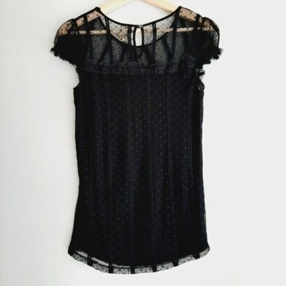 FREE PEOPLE Cap Sleeve Blouse Lace & Mesh Sz S - Picture 6 of 11